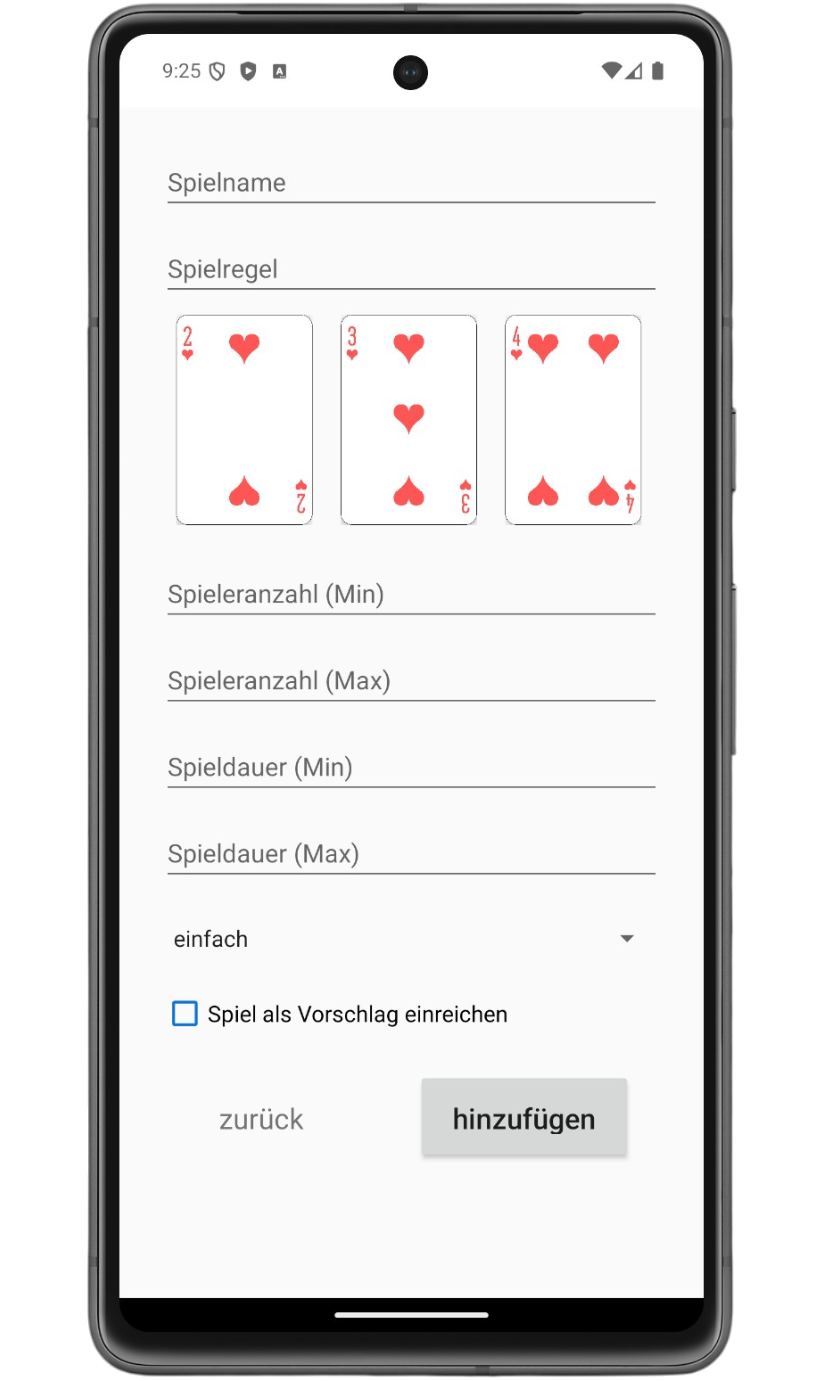 Party.Saver Eingabemaske zum Hinzufügen eigener Spiele