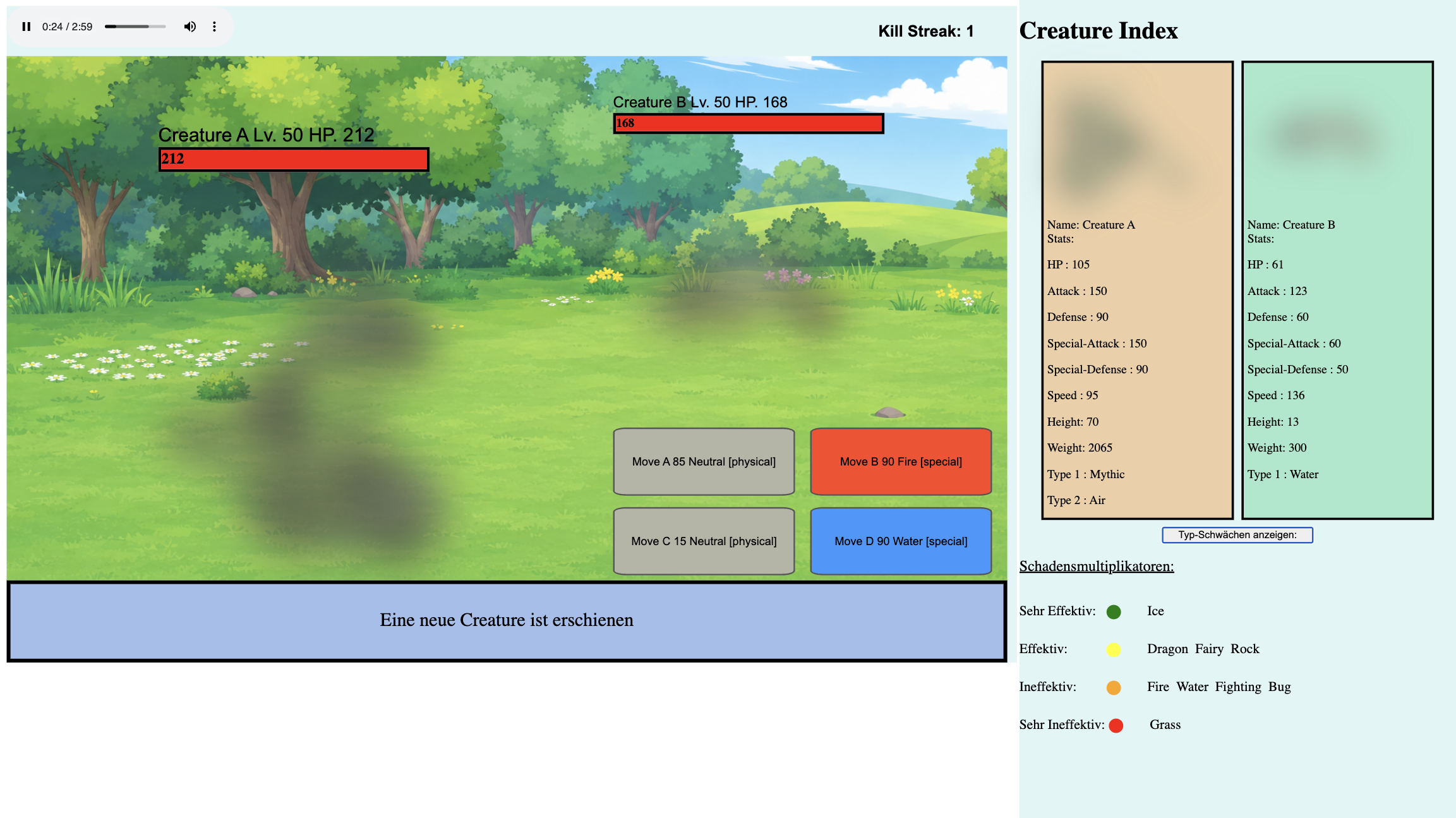 Vue Creature Battle Simulator Gegnerwechsel