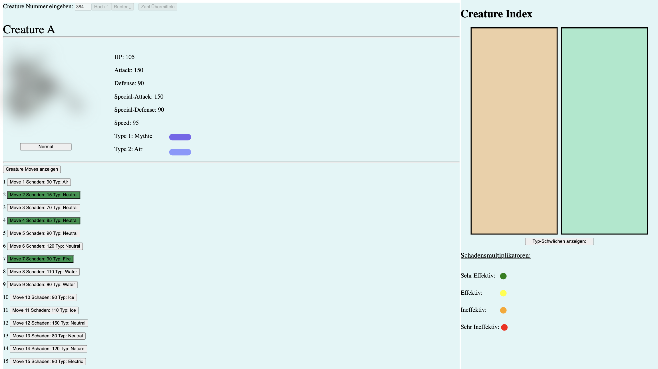 Vue Creature Battle Simulator Move-Auswahl