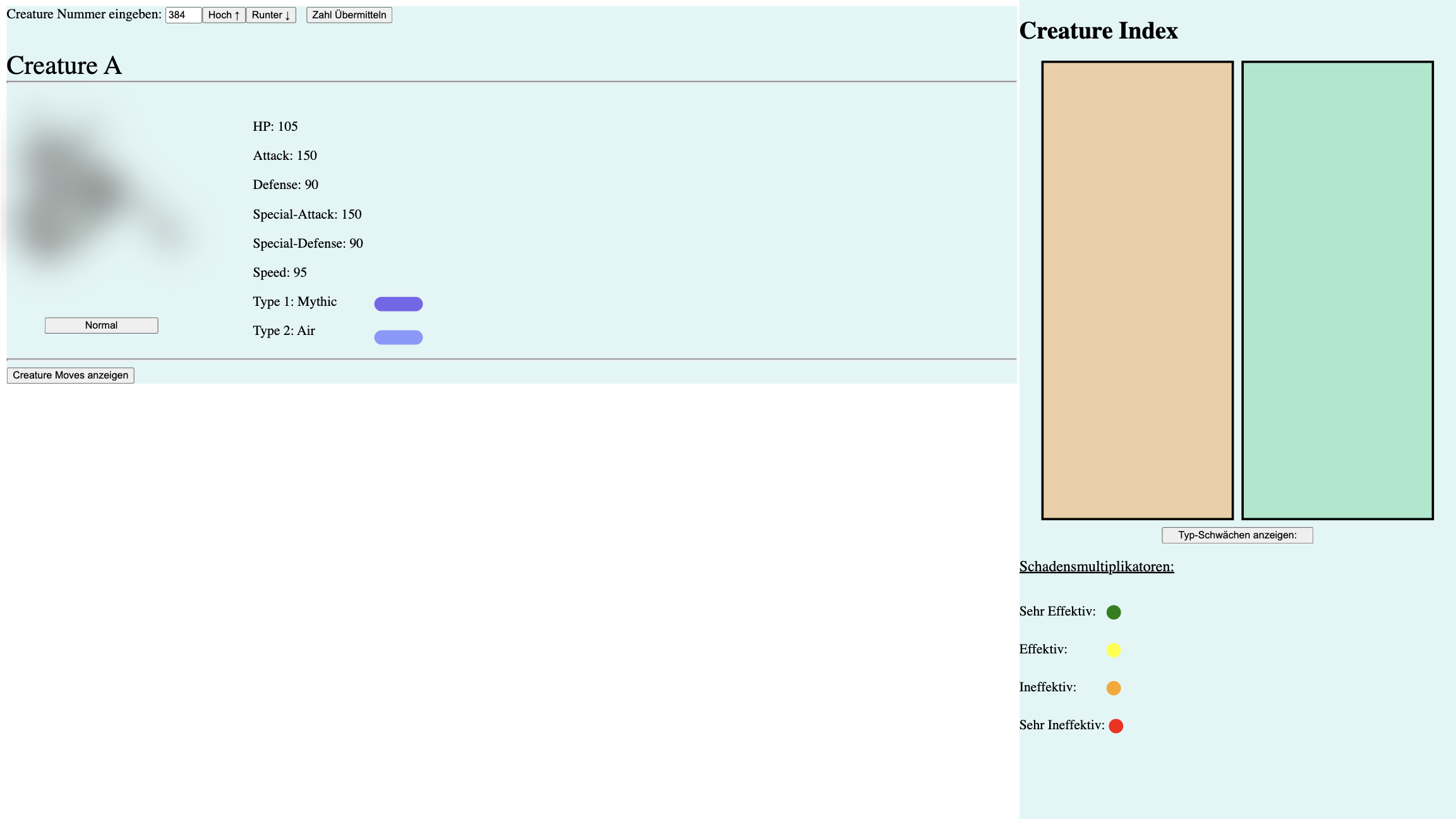 Vue Creature Battle Simulator Kreaturenauswahl